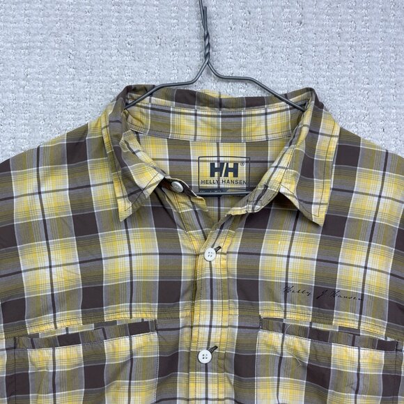 Helly Hansen Yellow Plaid Short Sleeve Button Up Shirt Men’s Size XL Outdoors - Picture 2 of 16